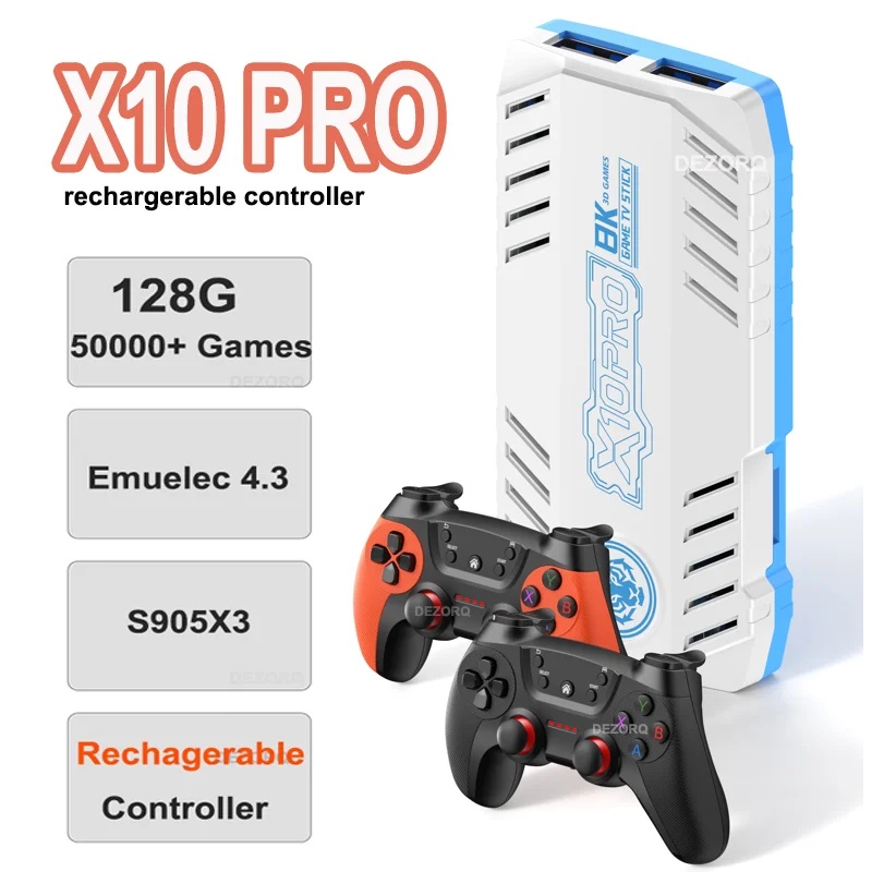 Retro Game Controller Usb - 4K X10 ProゲームスティックHDホームビデオゲームコンソール充電式ワイヤレスコントローラー3Dゲーム50エミュレーター50000レトロゲーム