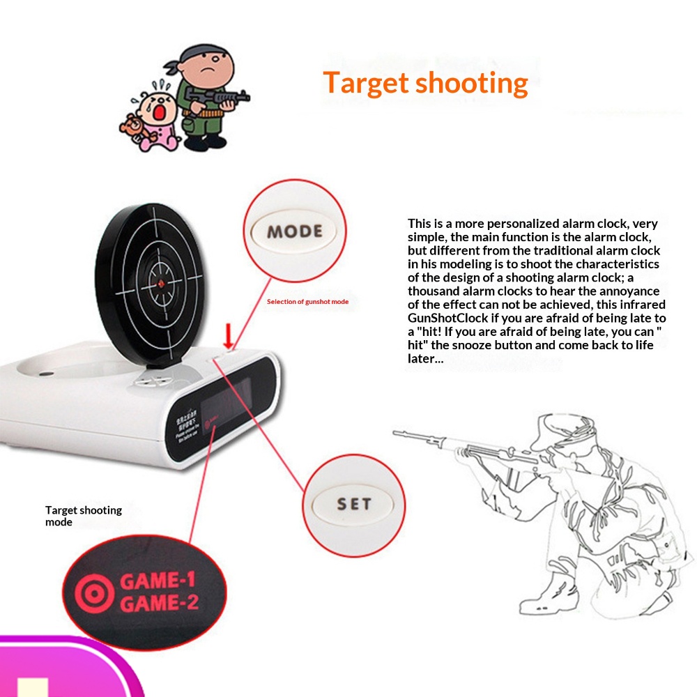 Electronics Gadgets To Gift - 電子卓上時計 クリエイティブLEDデジタル目覚まし時計 ガジェット ターゲットレーザーシューティング 子供用目覚まし時計 テーブル目覚まし時計