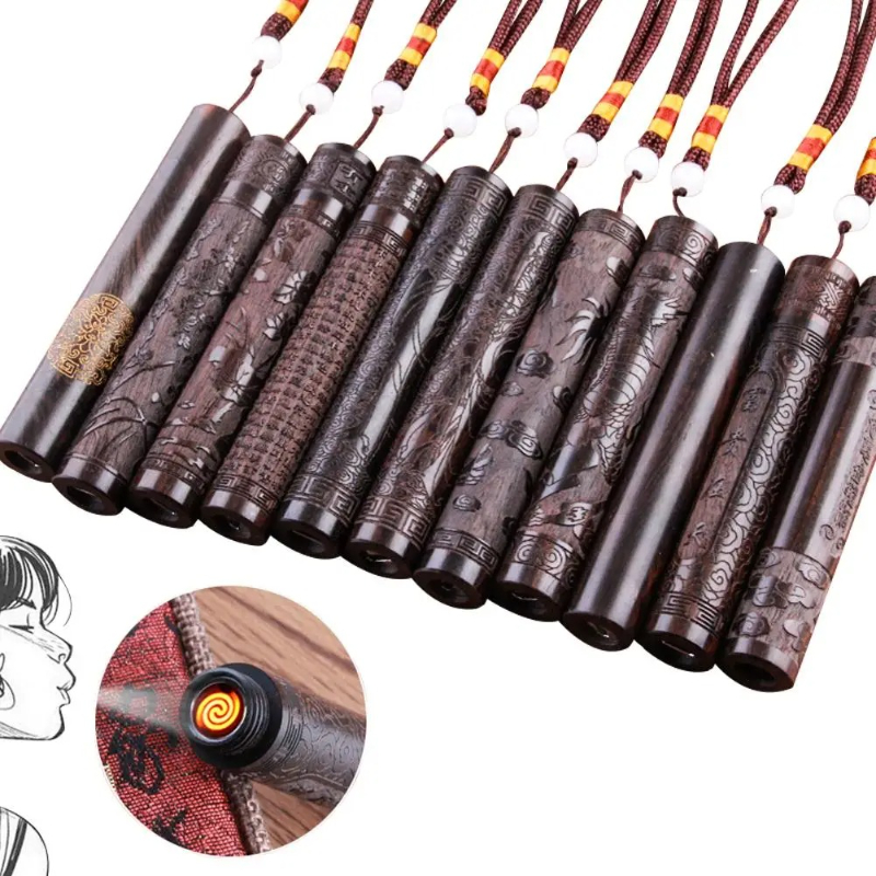 Electronics And Gadgets With A - クリエイティブ彫刻白檀電子ライターポータブル USB 充電式ライターヴィンテージ木製吹き点火メンズガジェットクール
